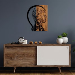 Wallity Tree Man - Escultura de pared de madera y metal en nogal y negro